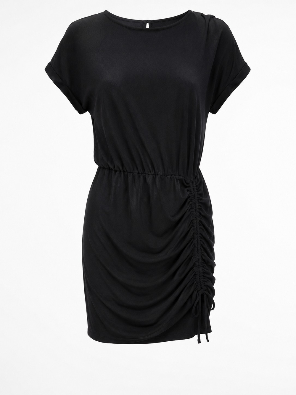 Black Ruched Side Short Sleeve Dress